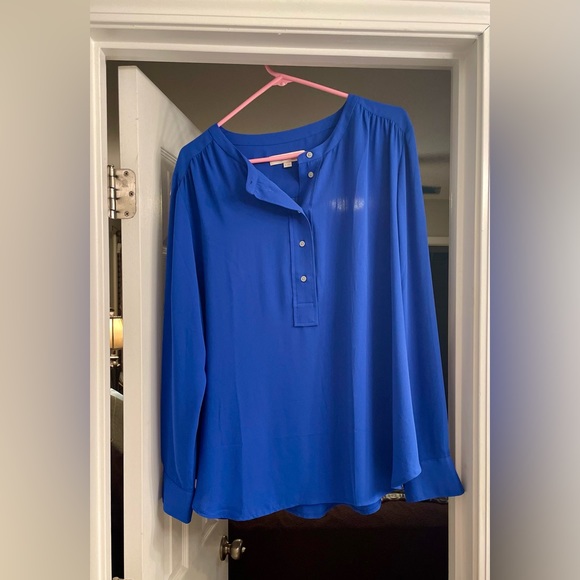 LOFT Tops - Loft Beautiful Blue Long-Sleeved Blouse Size XL